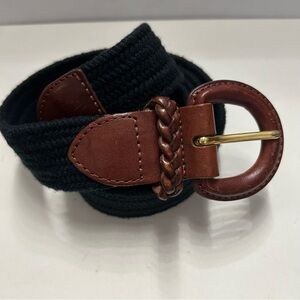Vintage Talbots XL Leather & Navy Woven Stretch Belt